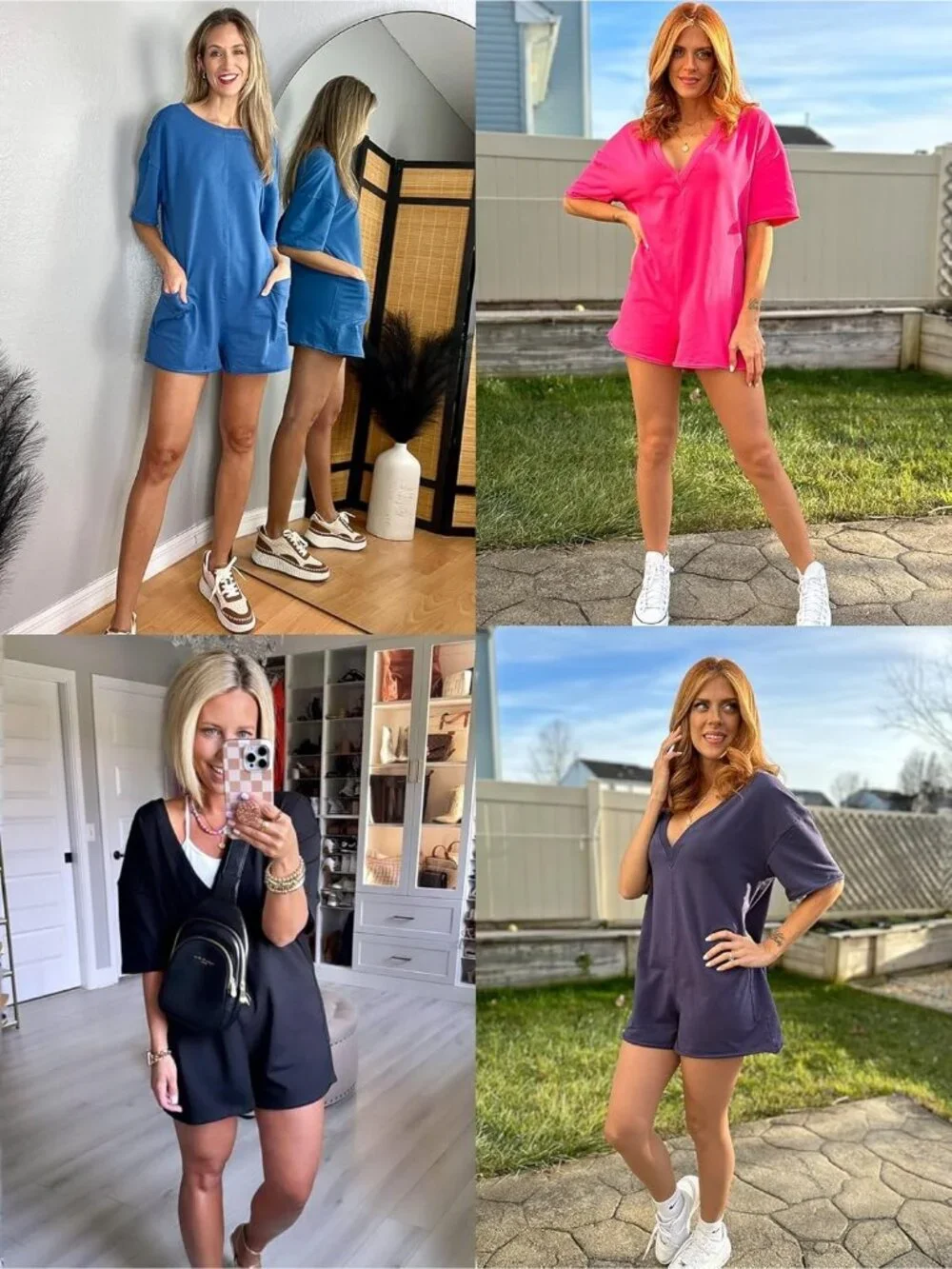 Women's Blue Summer Casual Onesie Backless Loose Short Oversized Tee Romper - Picture 6 of 6